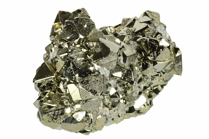 Octahedral Pyrite Crystal Cluster with Quartz - Peru #173515